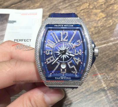 Perfect Replica Franck Muller Vanguard Yachting Blue Dial Diamond Bezel 44mm Watch